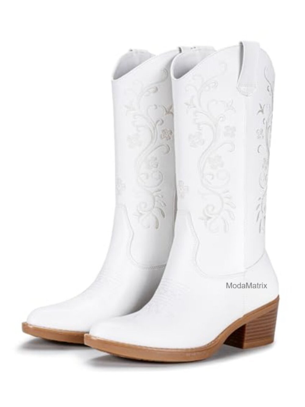 Faux Leather Western Cowgirl Boots Mid-Calf Block Heel